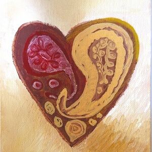 Abstract Heart Canvas Art in Red and Yellow